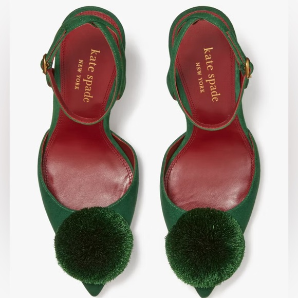 kate spade New York Women's Amour Pom Pom Ankle Strap High Heel Pumps in Green - Picture 3 of 12